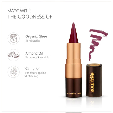 SoulTree Ayurvedic Kajal | Purple Haze Kajal 008 | Pink Shade | Enriched with 100% Organic Ghee, Almond Oil & Camphor | Soothe, Cool & Nourish Eyes | 3gm